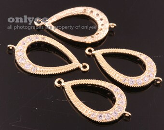 2pcs-19.5mmX11mm Bright Gold plated Brass (clear)LUX Cubic zirconia Tear Drop Connectors(K1013G)