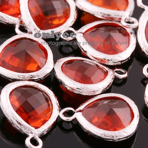 2pcs-11mmX14mmSmall Rhodium plated Brass Faceted Triangle Framed glass pendants-Orange(M312S-D)