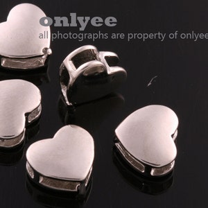 2pcs-10mmX10mmRhodium plated over Brass Cute Heart Slide Charms,pendants(K305S)