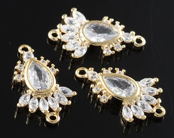 2pcs-16mmX10mm Bright Gold plated Brass Cubic zirconia Baroque Connectors(K2050G)