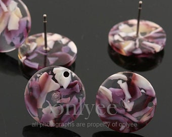 2pcs- 15mmx15mm Simple Acetate round Earrings,Arcylic supplies, Mix-Purple, Clear,Yellow(K1415B)