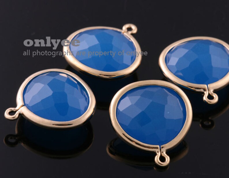 2pcs-16mmX14.2mm NEW Rhodium plated Brass Faceted Double-Sided Delicate glass pendants-Bluelite M414S-E
