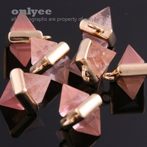 2pcs-8mmX5.5mmBright Gold plated Brass Gemstone Rectangular Cone one loop for Connector, pendants,charms-Rose(M408G-D)