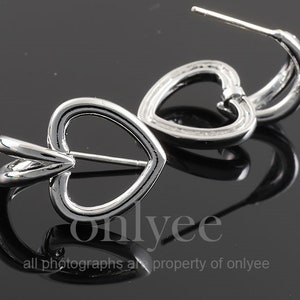 2pcs-19.5mmX13mm Bright Rhodium Plated over Brass Heart pendant earring,Earring,Findings,Jewelry supearring,92.5 Sterling silver(K432S)
