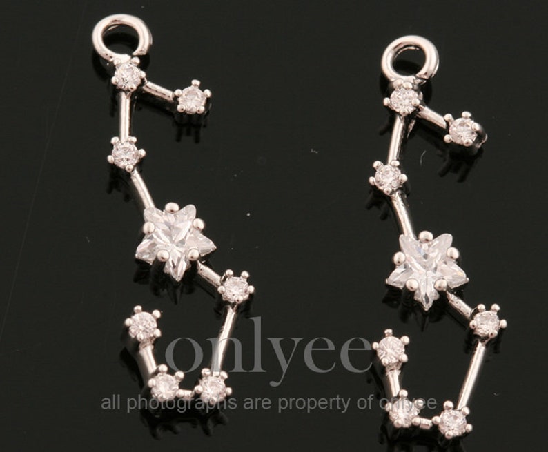 connector Scorpius K1435S-J 2pcs10pcs-5mmX19mm Bright Rhodium plated Brass Zodiac Sign with mini cubics charm pendant Jewelry supply