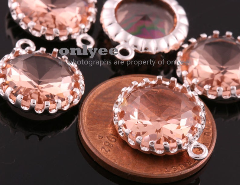 M378G-B 2pcs-15mmX13mmLarge Gold plated Brass Faceted NEW Round Drop With Glass pendants-Charcoal