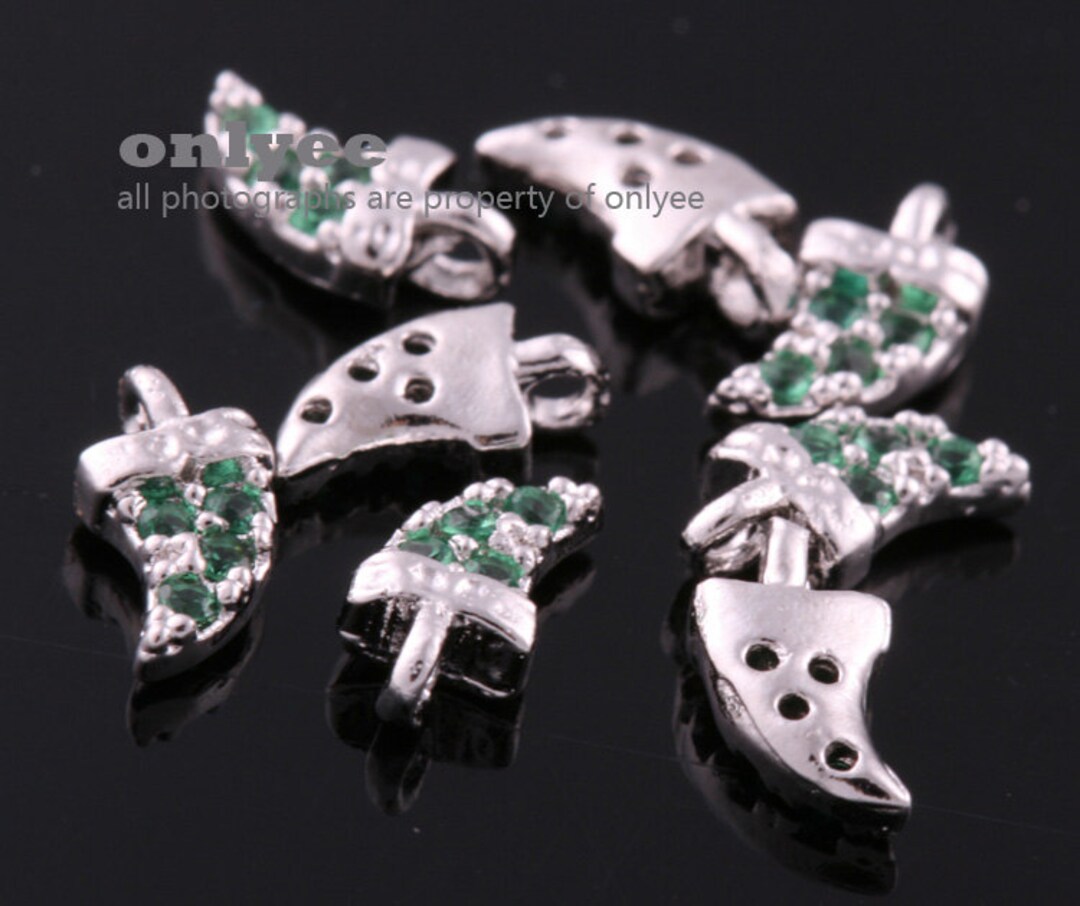 2pcs-6.5mmx3.5mmbright Rhodium Plated Brass Tiny Shark,horn