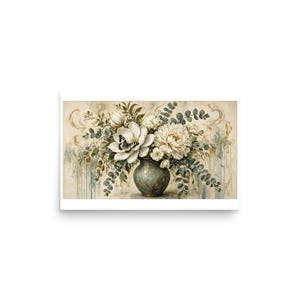 Patina Botanical - Blue Vase Floral Art Print