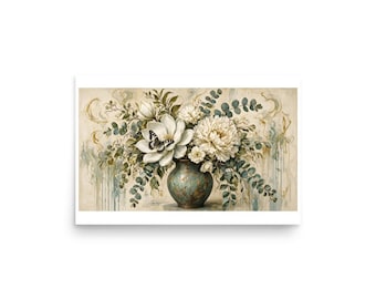 Patina Botanical - Blue Vase Floral Art Print