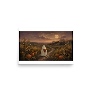 Ghost in the Pumpkin Patch - Halloween Landscape Print