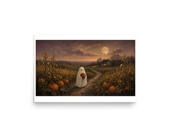 Ghost in the Pumpkin Patch - Halloween Landscape Print