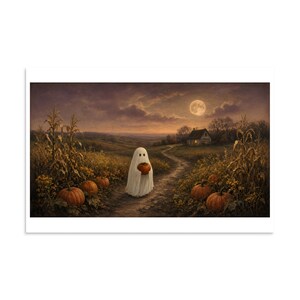 Ghost in the Pumpkin Patch - Halloween Landscape Print