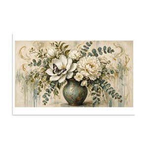 Patina Botanical - Blue Vase Floral Art Print