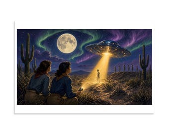Desert Encounter - Retro UFO Night Art Print