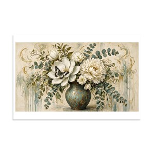Patina Botanical - Blue Vase Floral Art Print