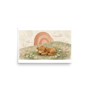 Sleeping Highland Calf - Chamomile Nursery Art Print