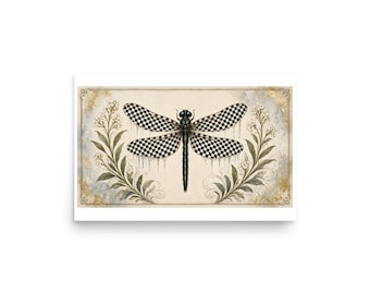 Checkerboard Dragonfly - Botanical Specimen Art Print