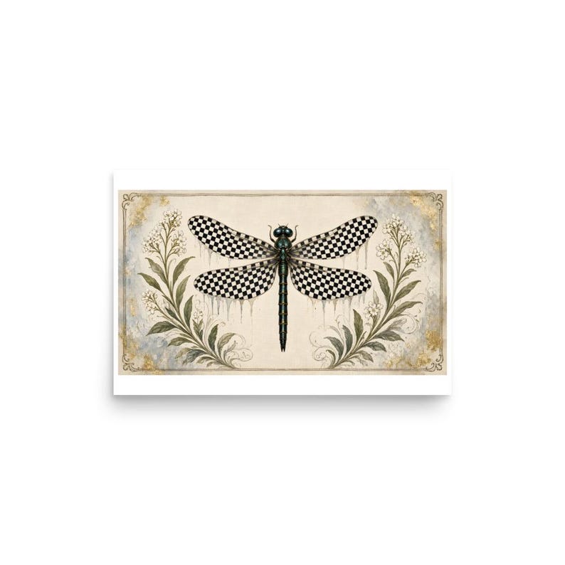 Checkerboard Dragonfly - Botanical Specimen Art Print