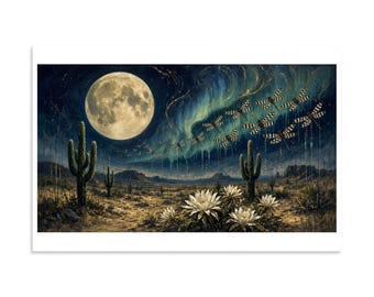Aurora Dragonflies - Moonlit Desert Art Print
