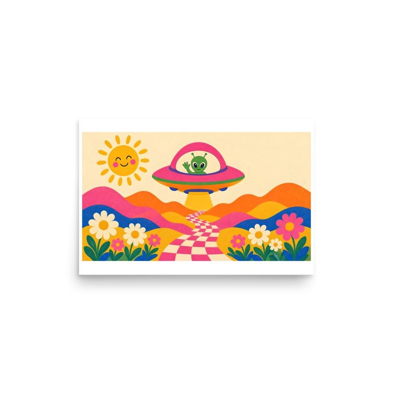 Groovy Saucer - Colorful Retro UFO Art Print