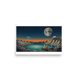 Visit Crater Lake - Retro Lunar Travel Art Print
