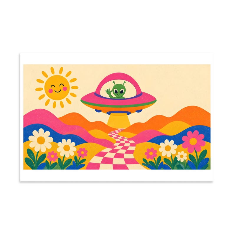 Groovy Saucer - Colorful Retro UFO Art Print
