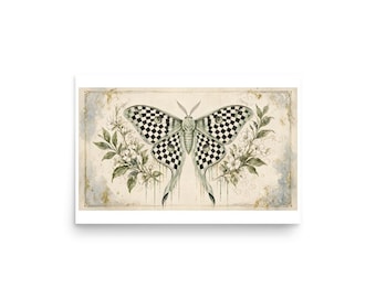 Checkerboard Luna Moth - Botanical Specimen Art Print