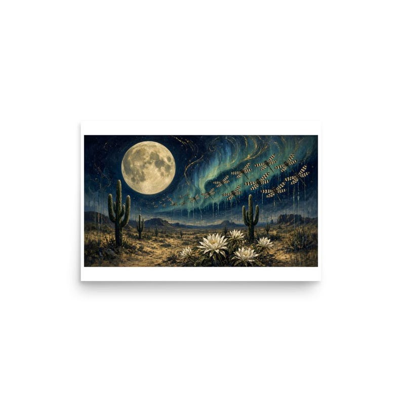 Aurora Dragonflies - Moonlit Desert Art Print