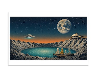 Visit Crater Lake - Retro Lunar Travel Art Print