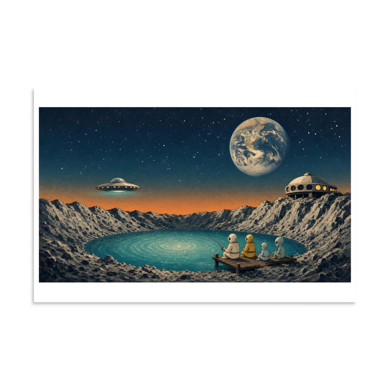 Visit Crater Lake - Retro Lunar Travel Art Print