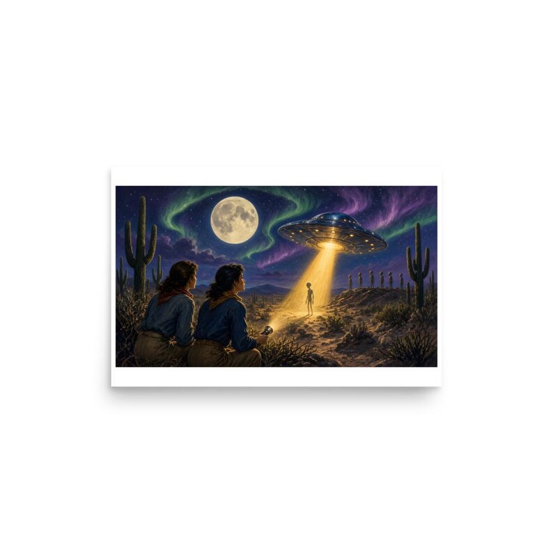 Desert Encounter - Retro UFO Night Art Print
