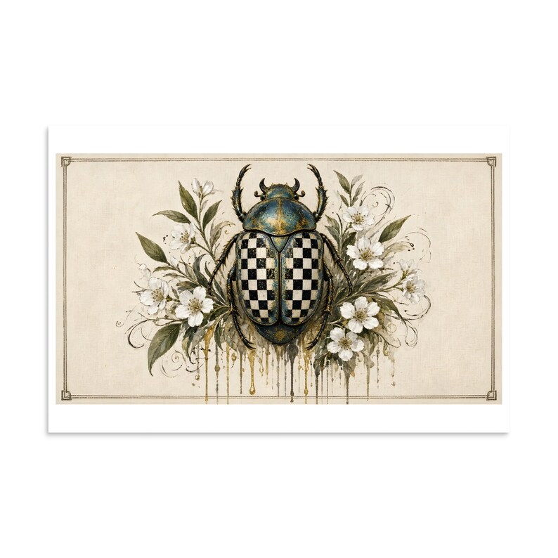 Checkerboard Scarab - Botanical Specimen Art Print