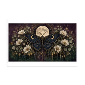 Celestial Moth - Dark Botanical Moon Art Print