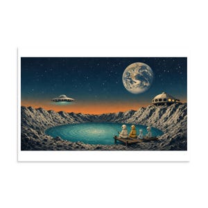 Visit Crater Lake - Retro Lunar Travel Art Print