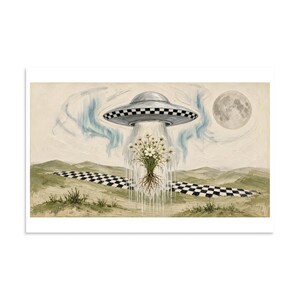 Saucer Garden - Retro UFO Landscape Art Print