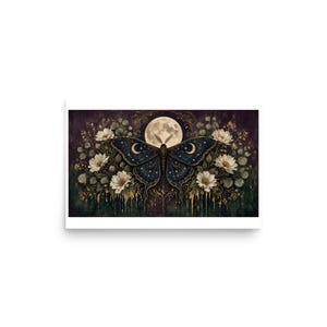 Celestial Moth - Dark Botanical Moon Art Print