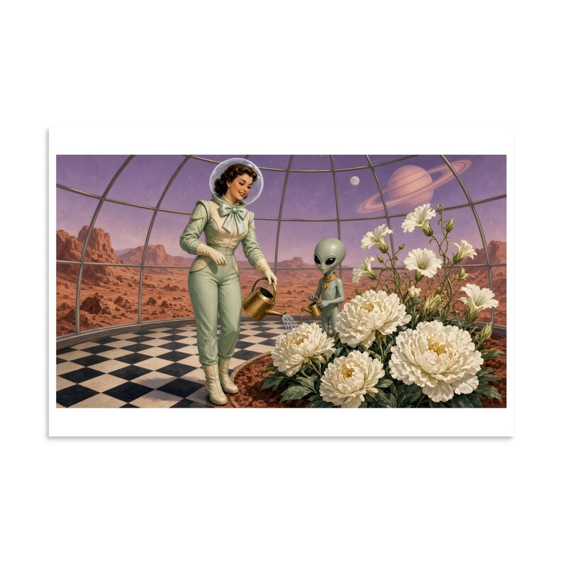 Space-Age Botanist - Retro Greenhouse Art Print