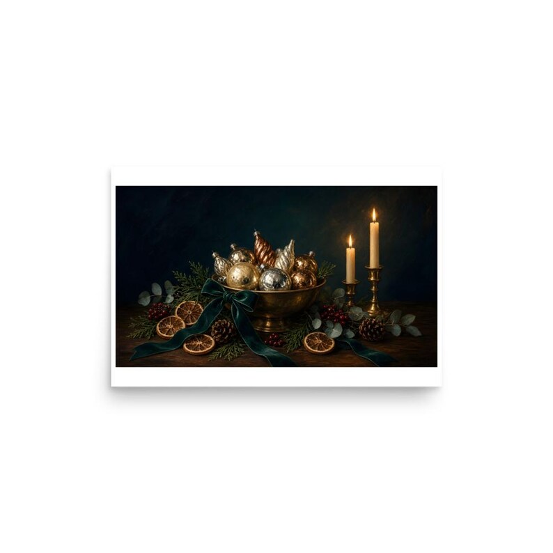 Mercury Glass Ornaments - Christmas Still Life Print