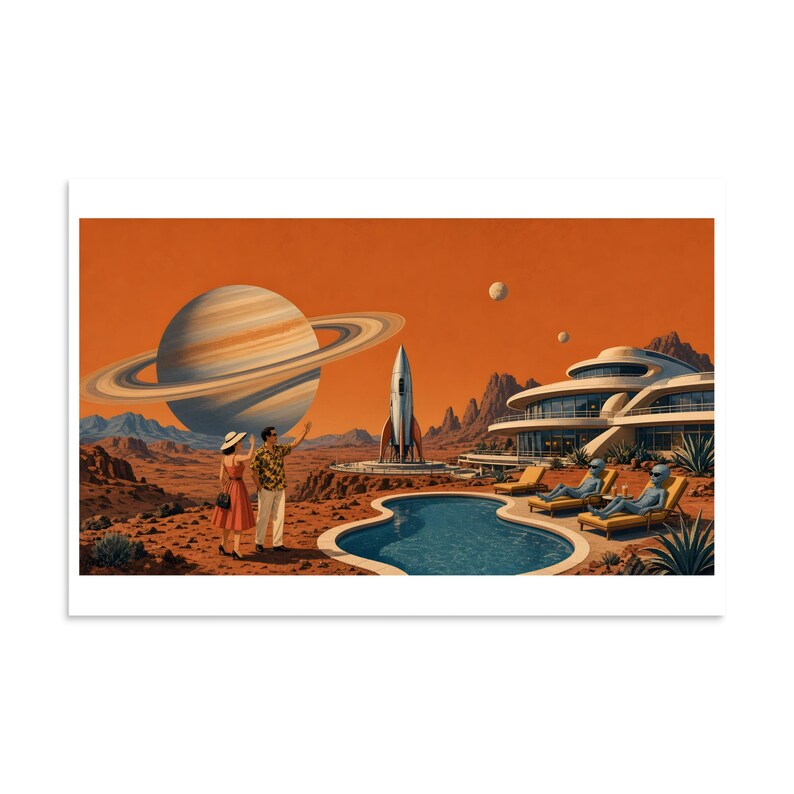 Visit Saturn Springs - Retro Space Resort Art Print