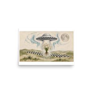 Saucer Garden - Retro UFO Landscape Art Print
