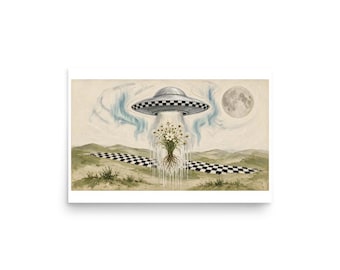 Saucer Garden - Retro UFO Landscape Art Print