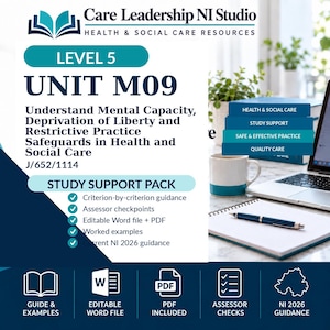 Peut inclure: Un pack de soutien à l'étude numérique pour le niveau 5, unité M09, intitulé Understand Mental Capacity, Deprivation of Liberty and Restrictive Practice Safeguards in Health and Social Care. Inclut des guides, des points de contrôle et des fichiers.