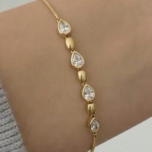 Pear Cut Bezel Tennis Bracelet, Dainty Bracelet, For Her,  Minimalist Solitaire Bracelet, 925 Sterling Silver, Stackable Bracelet Women Gift