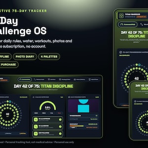 75-dagars utmaningsspårningsapp, daglig vane- och fitnessplanerare, vattenträningsläsningsfotologg, streckspårare, ingen prenumeration