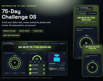 75 Day Challenge Tracker App, Daily Habit & Fitness Planner, Water Workout Reading Photo Log, Streak Tracker, No Subscription