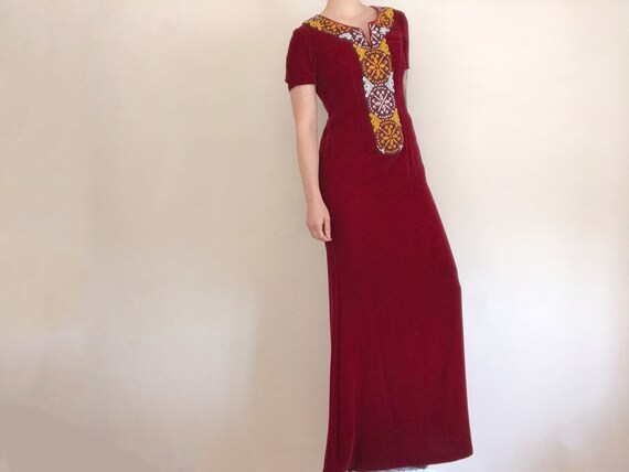 Vintage 70s Unique Burgundy Velvet Floor Length M… - image 3