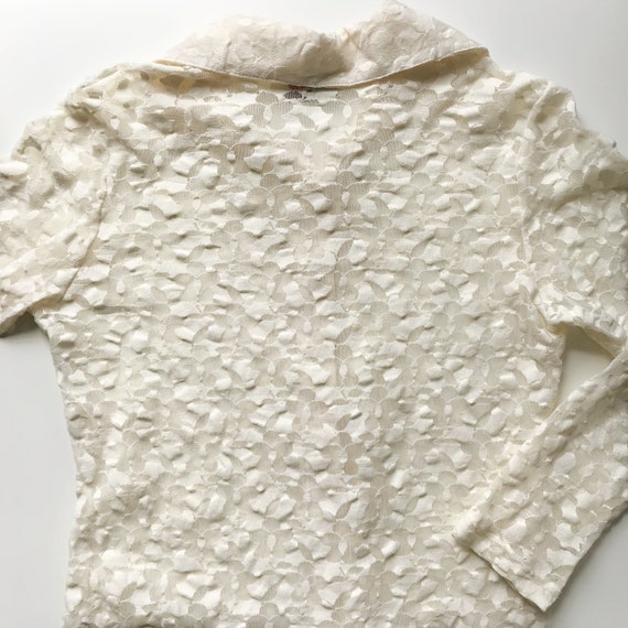 Vintage 70s cream colored sheer floral print lace… - image 8
