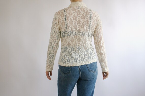 Vintage 70s cream colored sheer floral print lace… - image 5