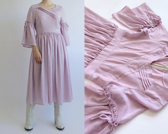 Vintage 70s handmade prairie style semi-sheer lav… - image 1