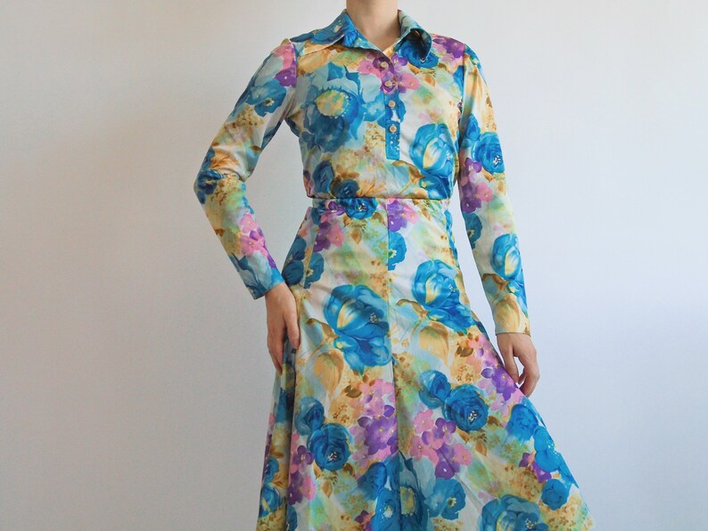 Groovy vintage 70s psychedelic floral novelty top & skirt two piece set image 3